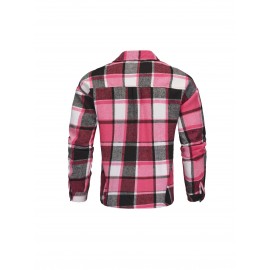 Men'S Casual Plaid Button-Up Shirt - Long Sleeve, Beige & Brown Check Pattern, Loose Fit, Lightweight Polyester Fabric, Perfect for Casual Attire
