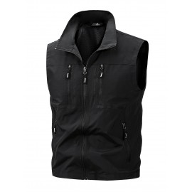 6801 Multi-Pocket Outdoor Vest - Sleeveless Stand Collar Casual Hiking & Travel Vest with Multiple Pockets, Durable Non-Stretch Fabric, All-Season Use, Hand Washable, Hiking Gear, Secure Zipper Closure