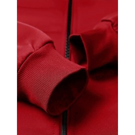 Casual Varsity Jacket for Men - Knit Polyester Blend, Regular Fit, Stand Collar, Slight Stretch, Classic Rose Print Detail