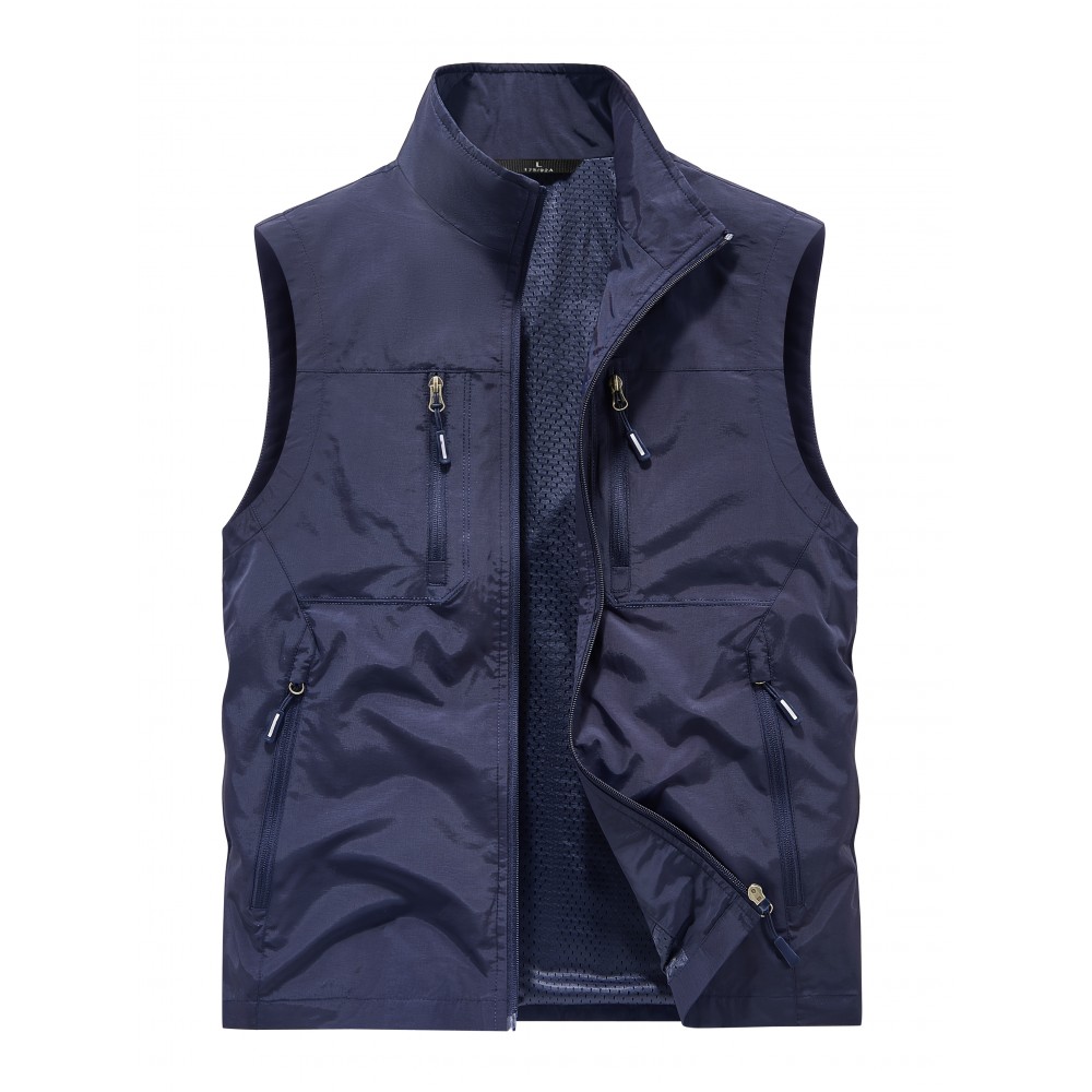 6801 Multi-Pocket Outdoor Vest - Sleeveless Stand Collar Casual Hiking & Travel Vest with Multiple Pockets, Durable Non-Stretch Fabric, All-Season Use, Hand Washable, Hiking Gear, Secure Zipper Closure