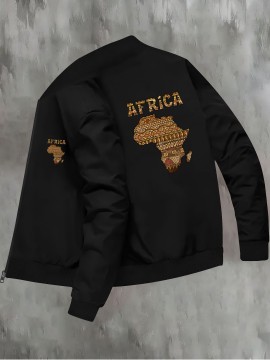 Men's Stylish African Print Zip-Up Jacket - Slim Fit, Beige with 